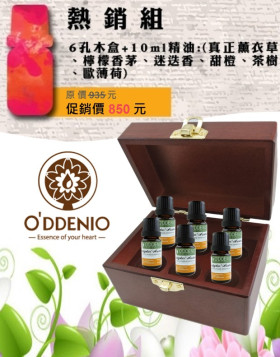熱銷精油組-10ml純精油x6瓶+六孔精油木盒